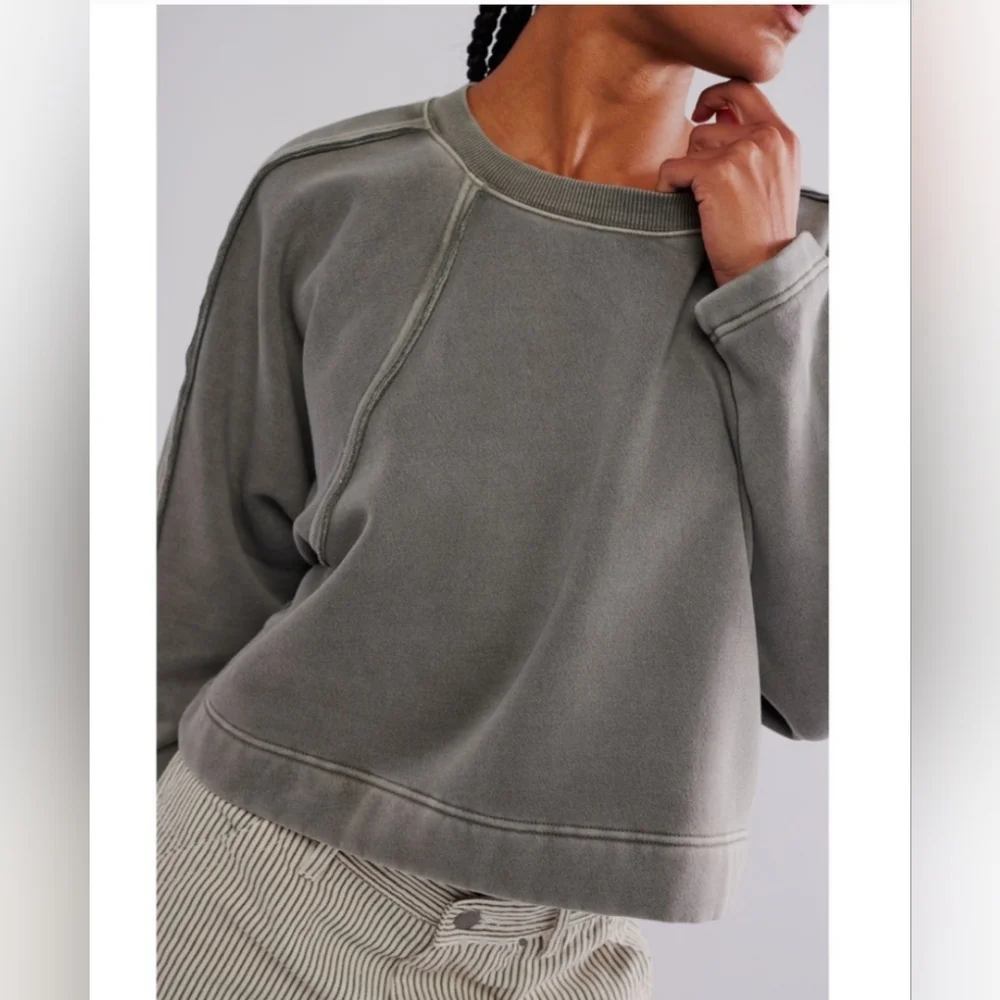 NWOT FREE PEOPLE Francis Pullover Gray Crew - L